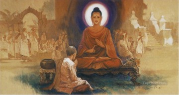 仏教徒 Painting - マハ・パジャパティ・ゴタミは 尼僧の秩序を確立するために仏陀に許可を求める 仏教
